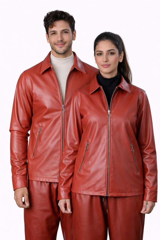 Red Leather Jacket – Regular Fit –Unisex