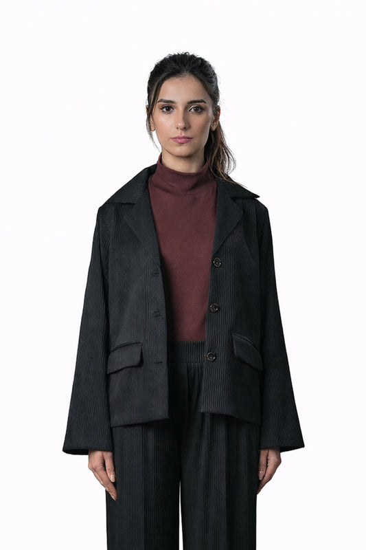 Black Pleated Two-Piece Outfit – Loose Fit – Women