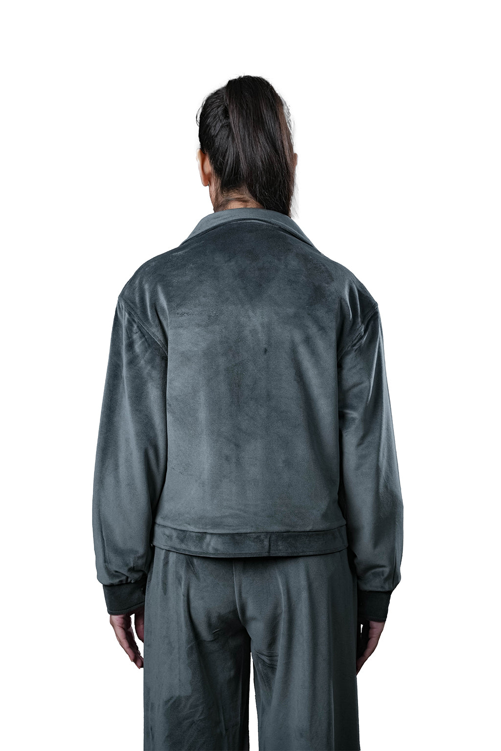 Grey Velvet Co-Ord Set – Loose Fit – Women