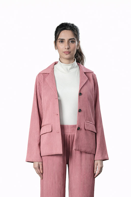 Pink Pleated Two-Piece Outfit – Loose Fit – Women