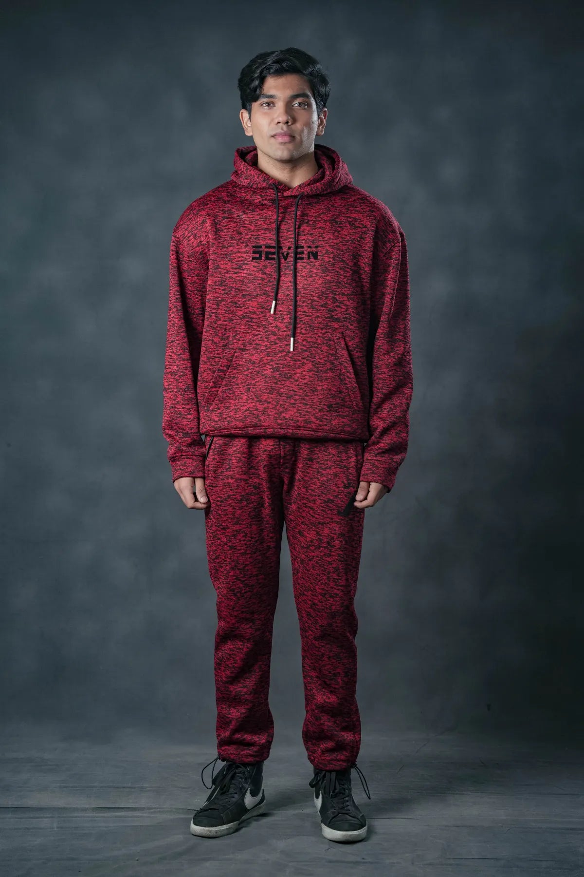 SEVEN Red Textured Tracksuit – Bold Winter Edition