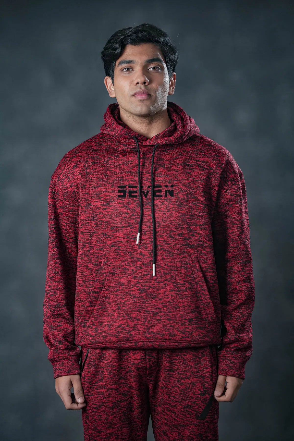 SEVEN Red Textured Tracksuit – Bold Winter Edition