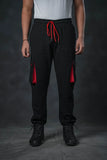 SEVEN Black Grid Cargo Trousers - Crimson Accents