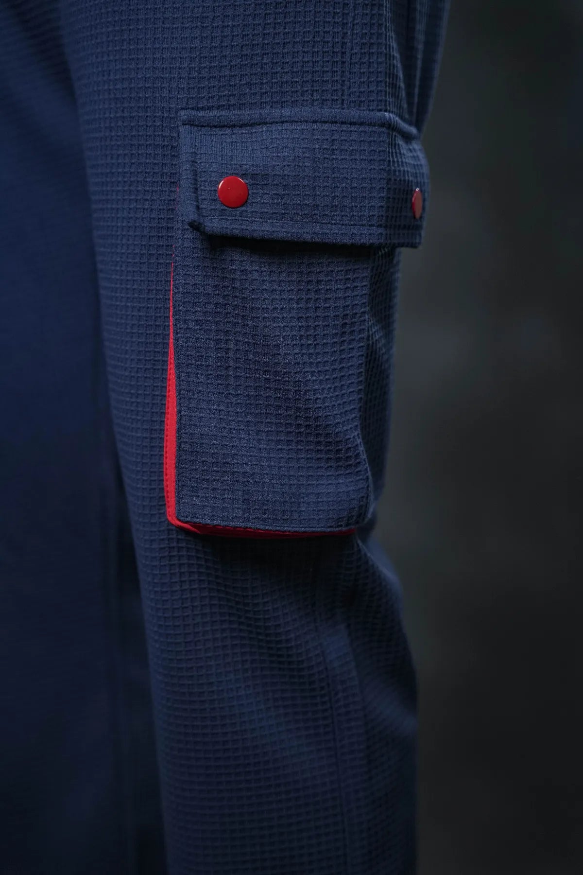 SEVEN Navy Grid Cargo Trousers - Mariner Red Pop