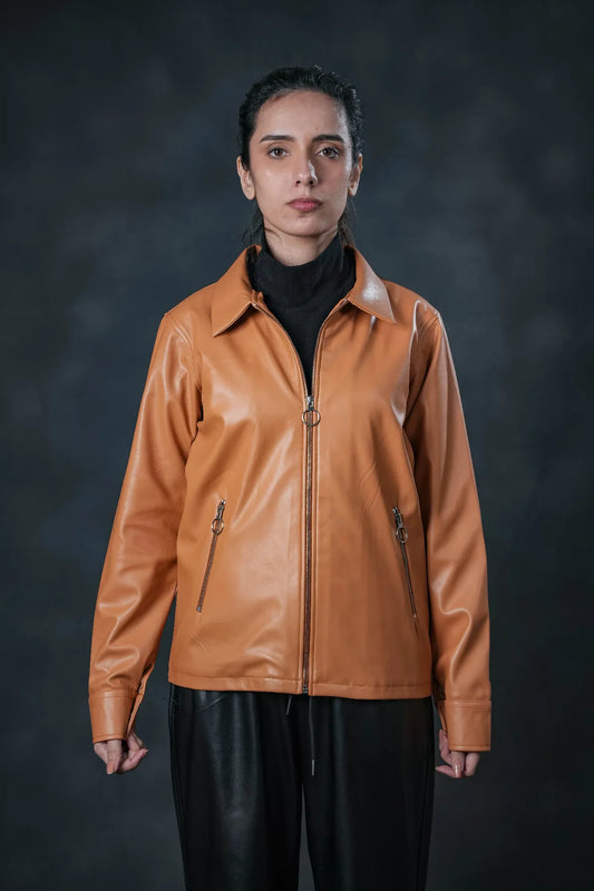 SEVEN Women's Utility Faux Leather Jacket - Caramel Honey