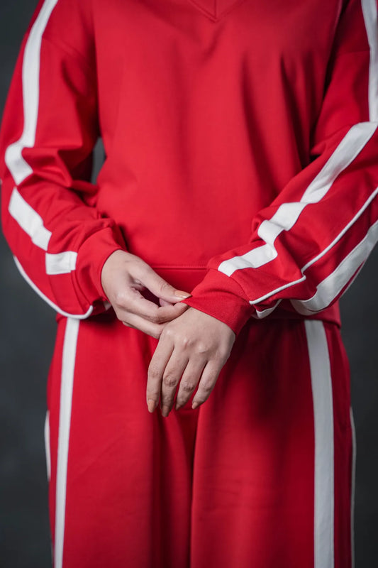 Crimson Line V-Neck Tracksuit – Bold Energy Edition