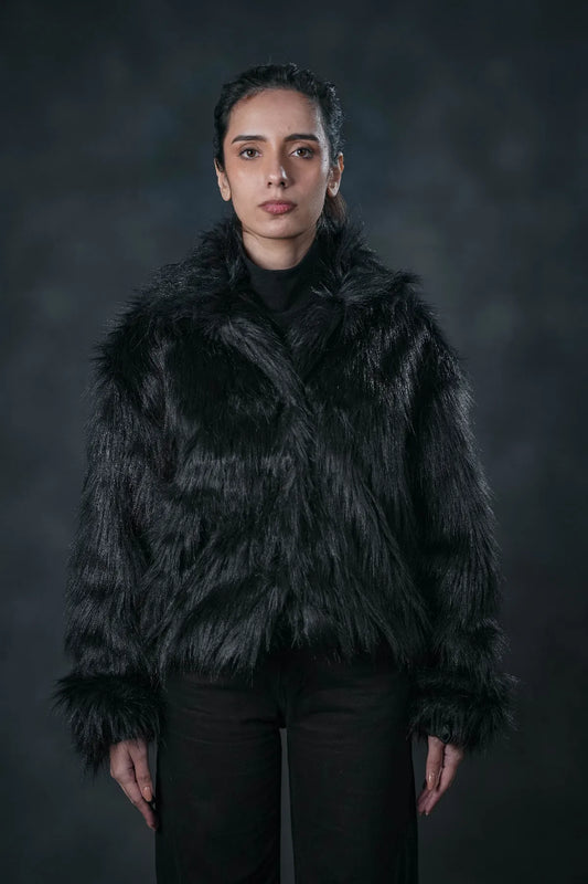 Midnight Wolf Faux Fur Jacket