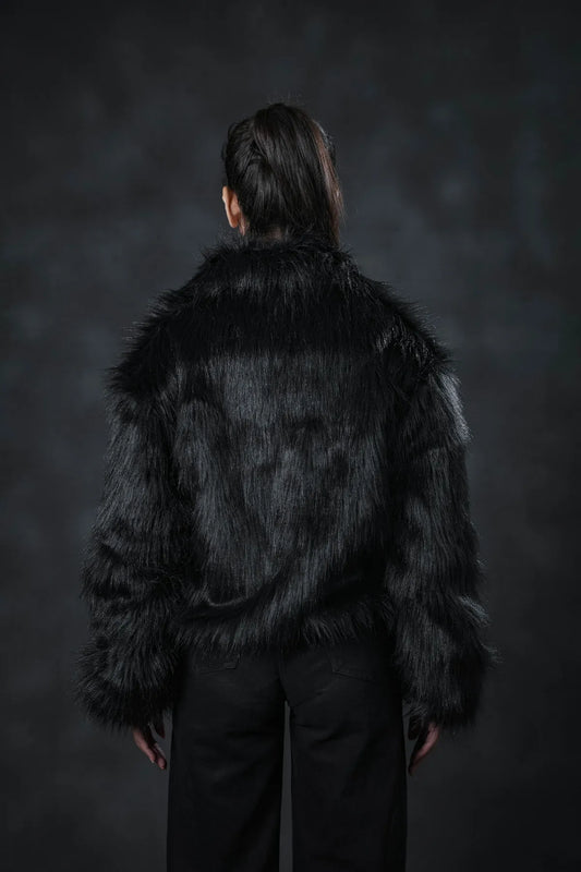 Midnight Wolf Faux Fur Jacket
