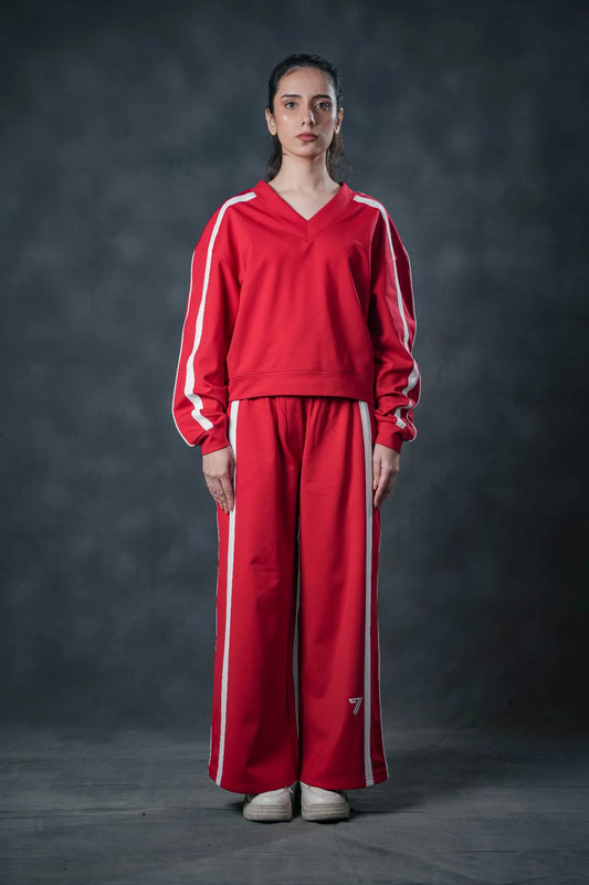 Crimson Line V-Neck Tracksuit – Bold Energy Edition