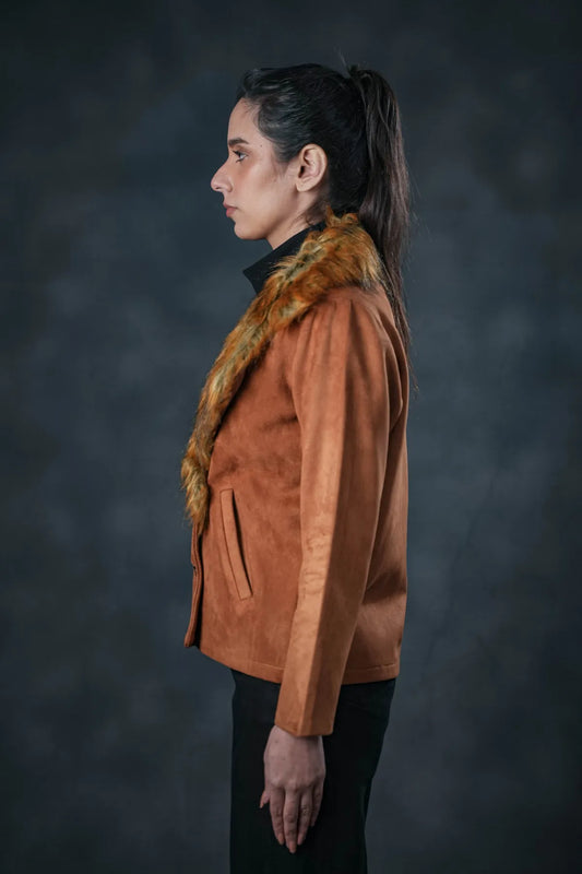 Faux Fur Collar Puffer Jacket – Caramel Brown