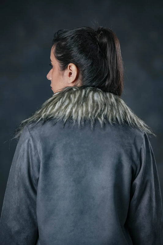 Faux Fur Collar Puffer Jacket – Smoke Grey