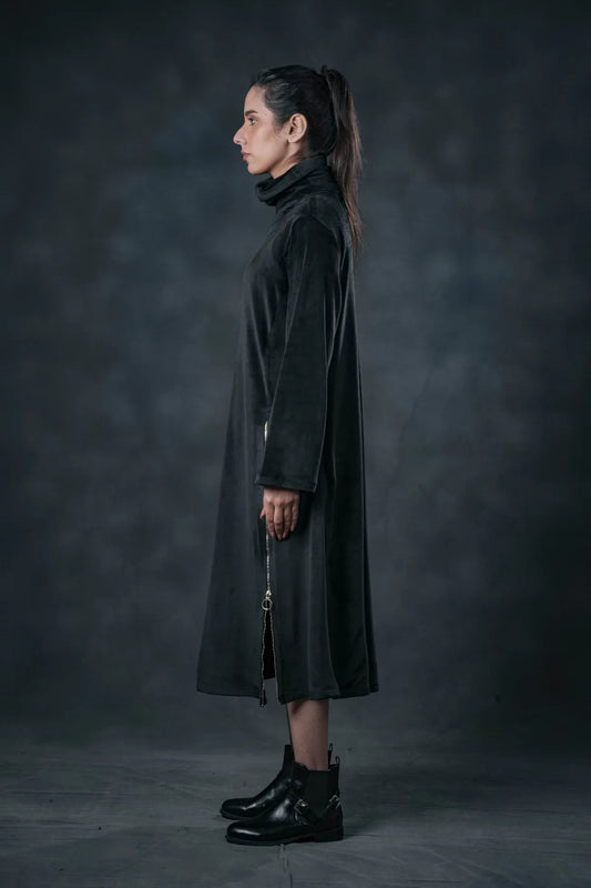 Elegant Velvet Long Coat Dress