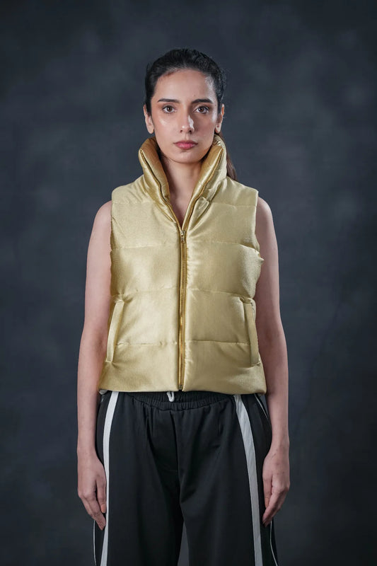 Golden Glow Sleeveless Puffer Vest