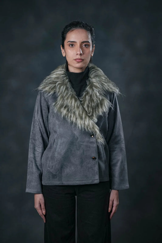 Faux Fur Collar Puffer Jacket – Smoke Grey