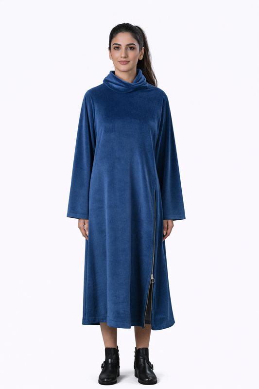Blue Velvet Dress – Loose Fit – Women