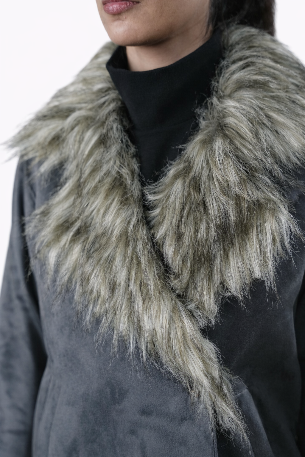 Grey Fur Collar Jacket – Regular Fit – Women