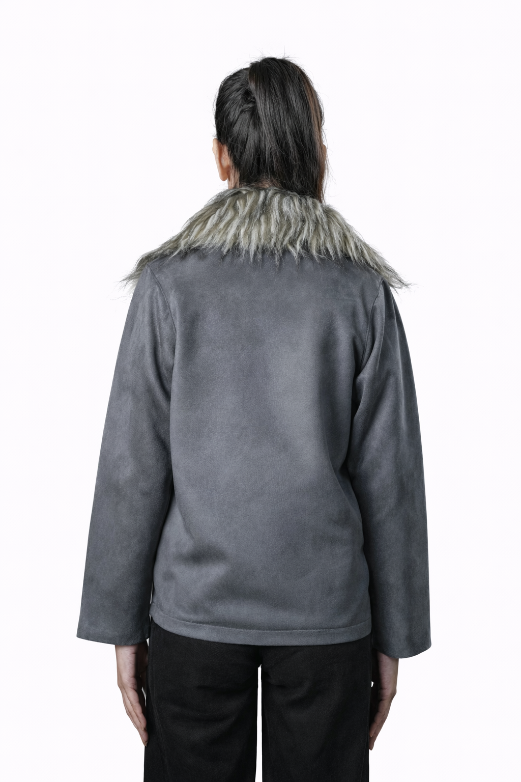Grey Fur Collar Jacket – Regular Fit – Women