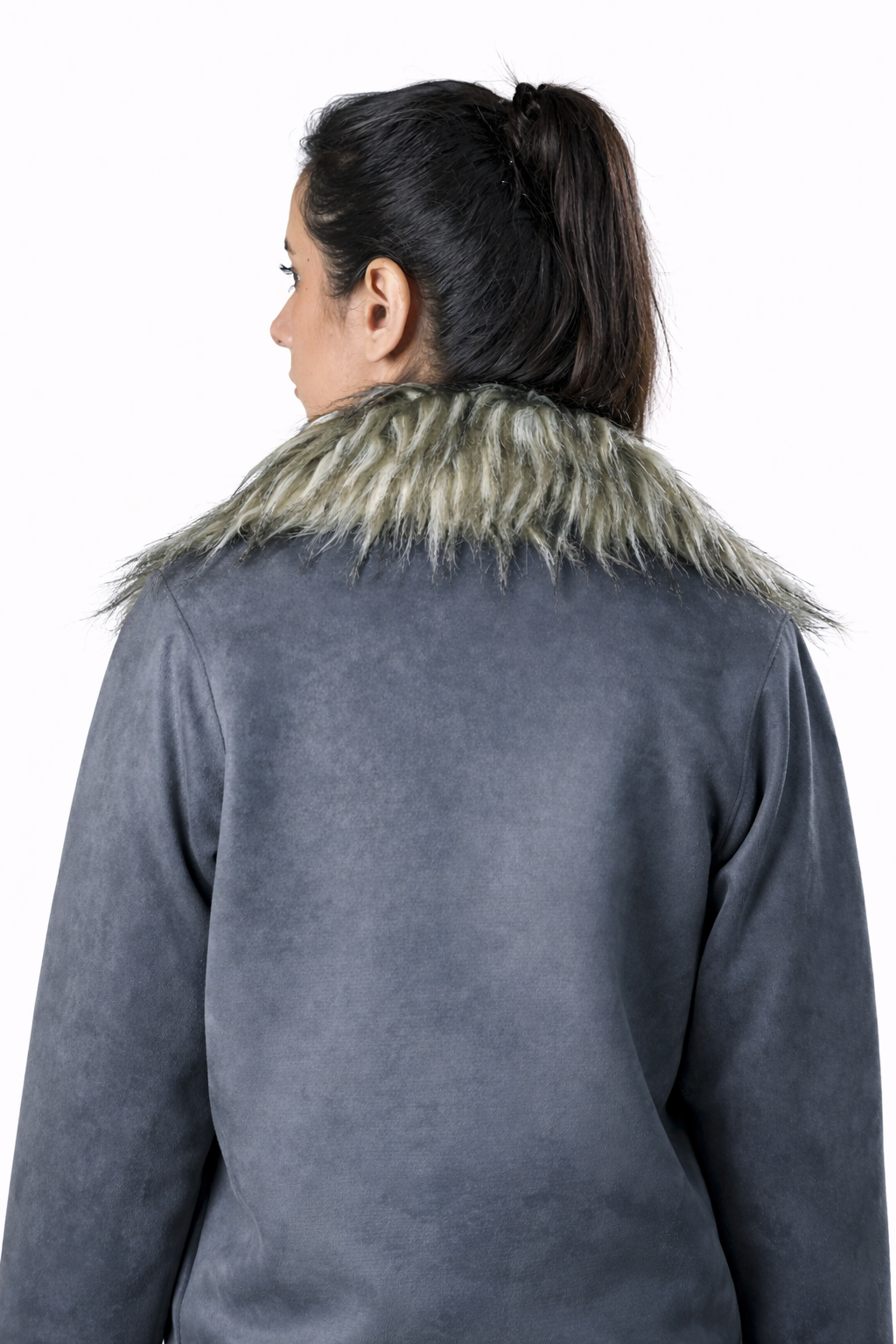 Grey Fur Collar Jacket – Regular Fit – Women
