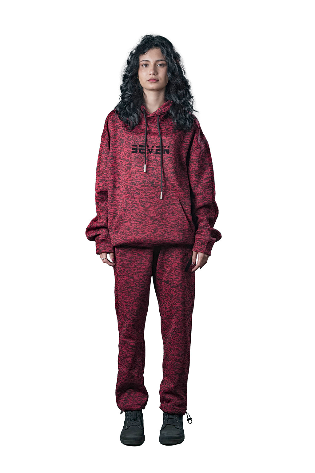 Red Textured Tracksuit – Loose Fit – Unisex