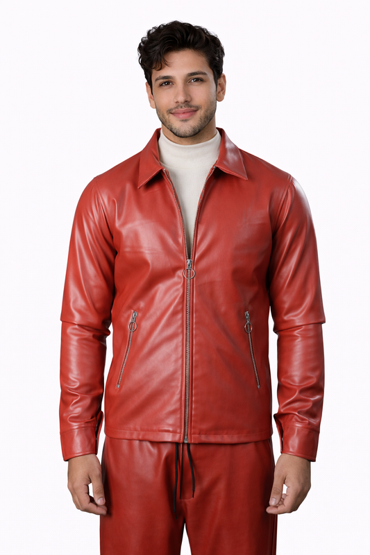 Red Leather Jacket – Regular Fit –Unisex