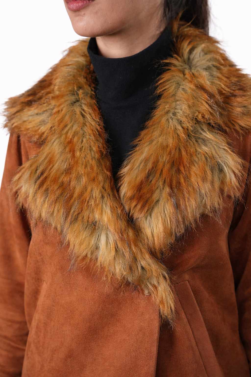 Brown Fur Collar Jacket – Loose Fit – Women