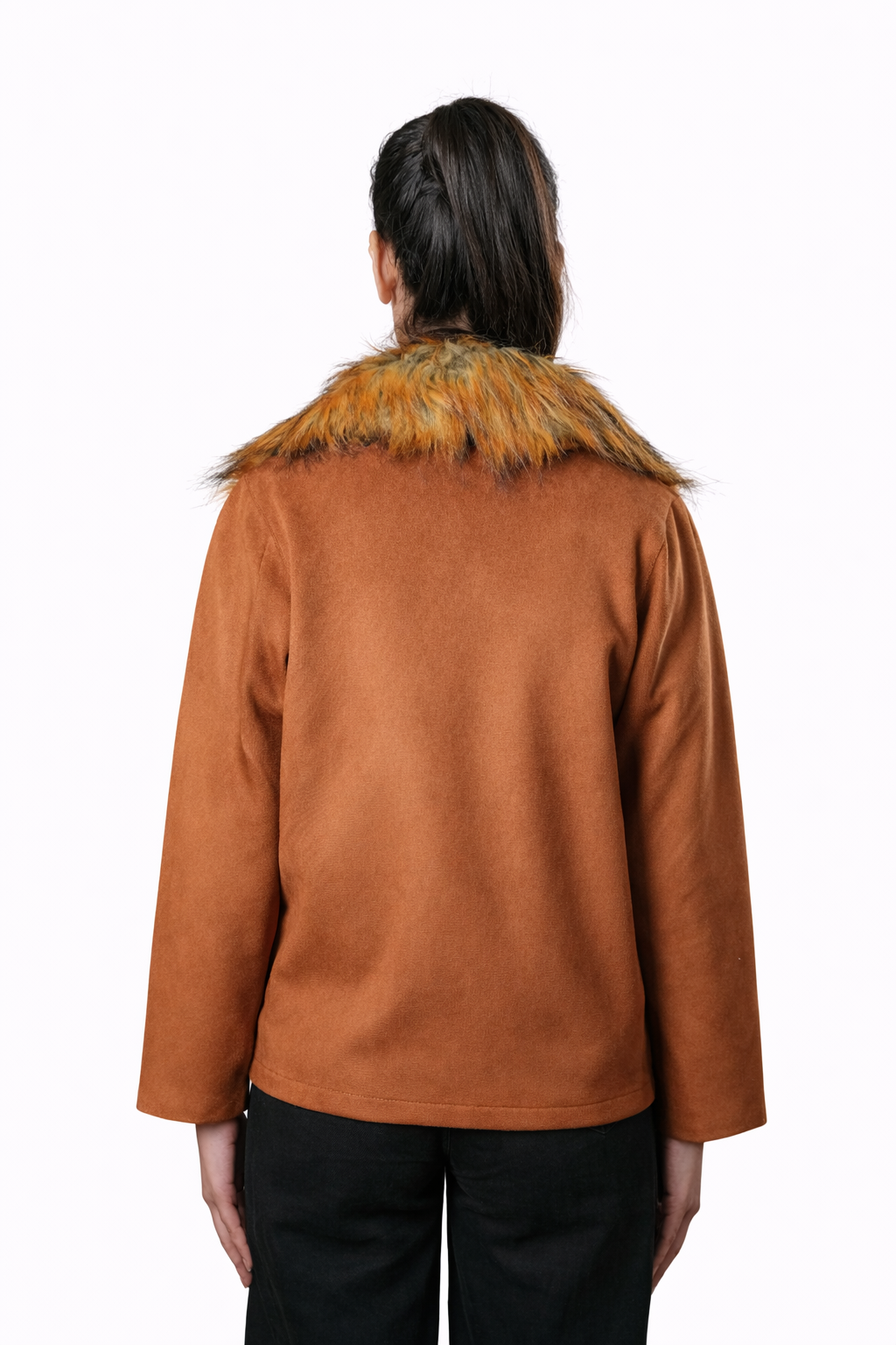 Brown Fur Collar Jacket – Loose Fit – Women