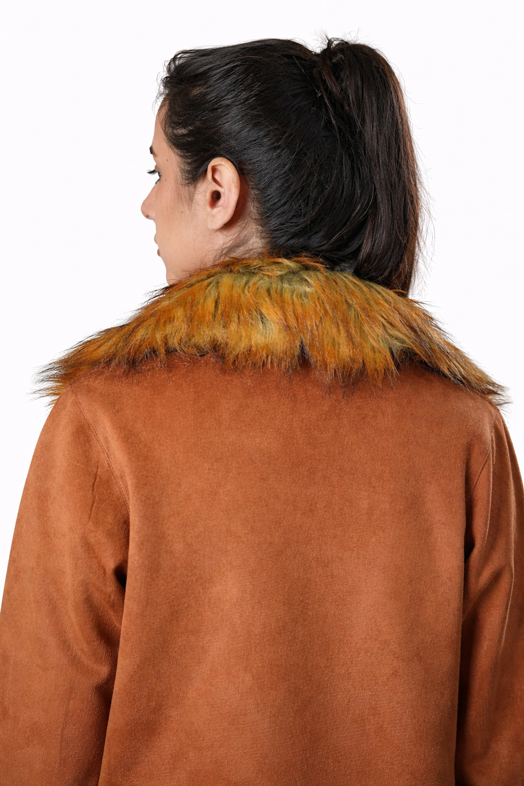 Brown Fur Collar Jacket – Loose Fit – Women