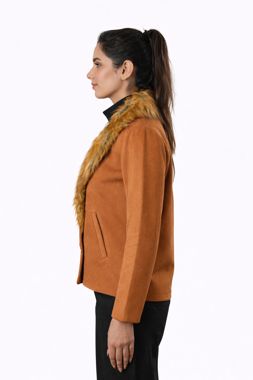 Brown Fur Collar Jacket – Loose Fit – Women