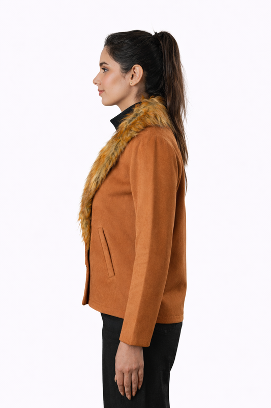 Brown Fur Collar Jacket – Loose Fit – Women