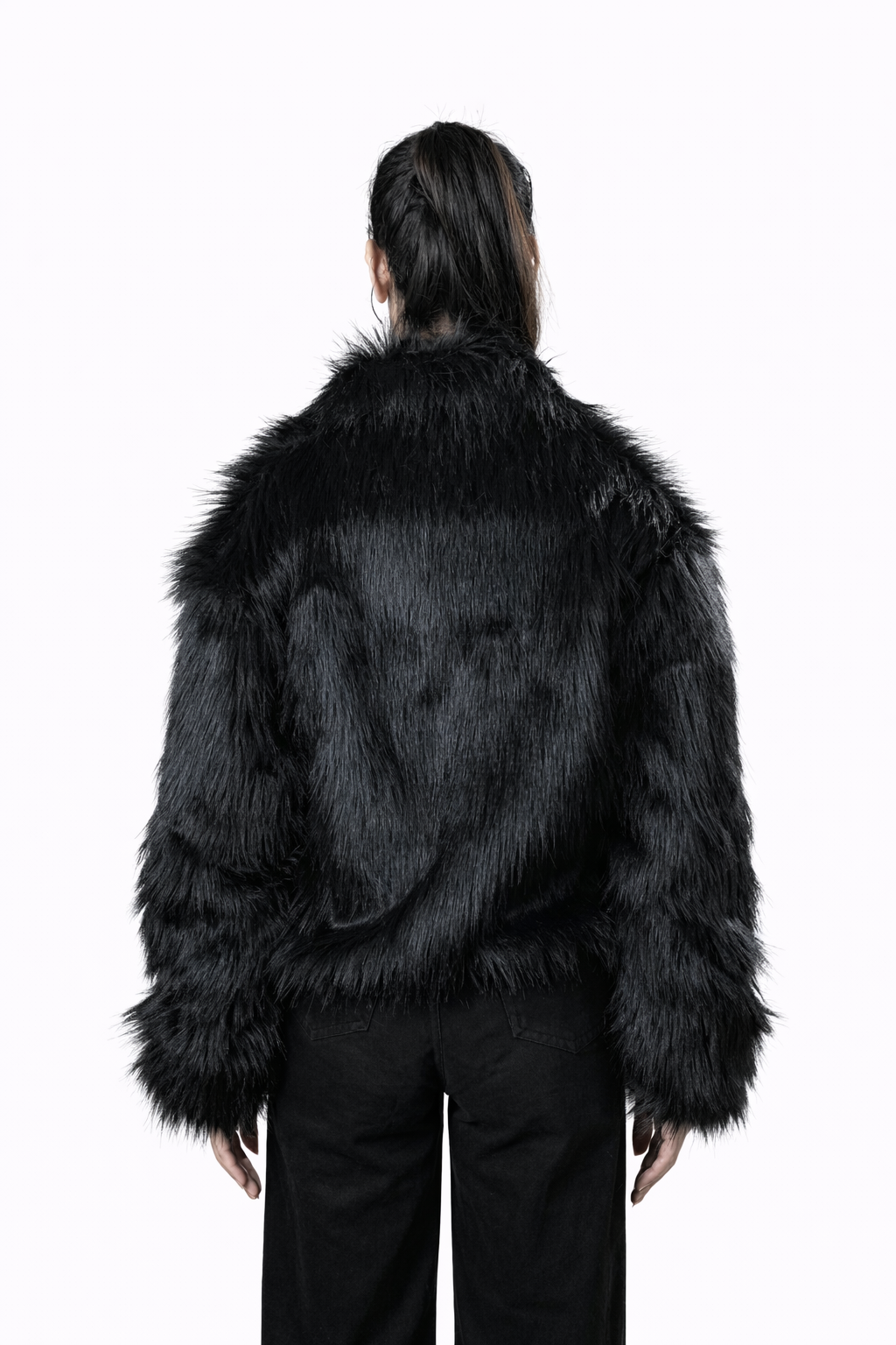 Black Fur Jacket – Loose Fit – Women