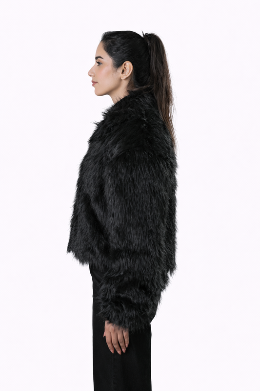 Black Fur Jacket – Loose Fit – Women