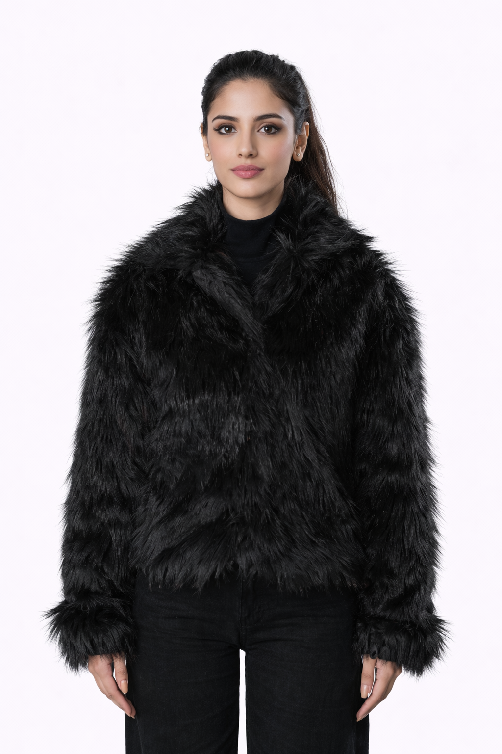 Black Fur Jacket – Loose Fit – Women