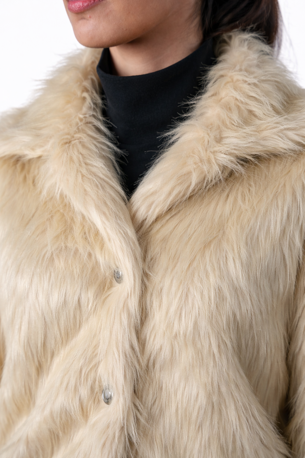 Beige Fur Jacket – Loose Fit – Women