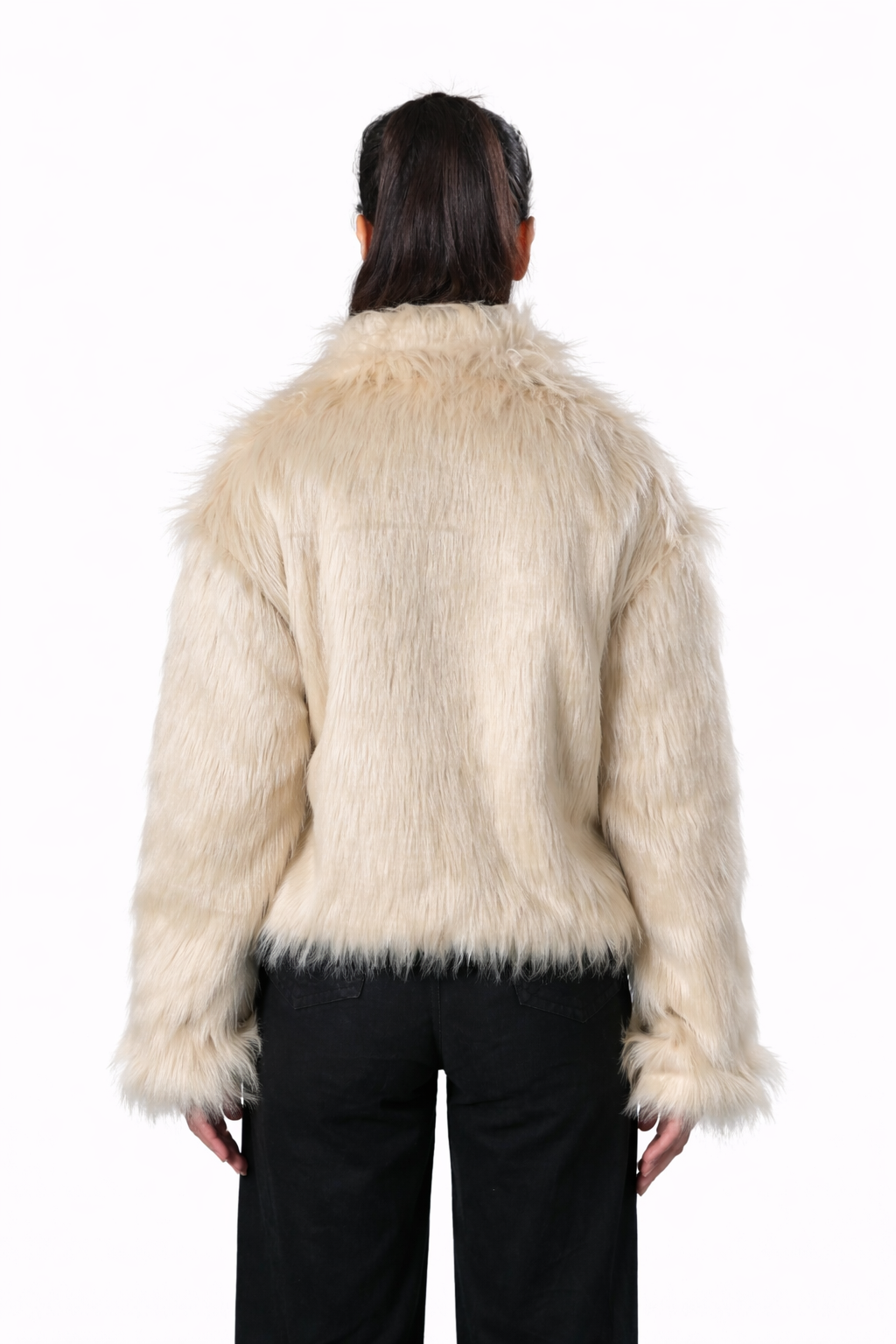 Beige Fur Jacket – Loose Fit – Women