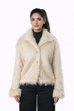 Beige Fur Jacket – Loose Fit – Women