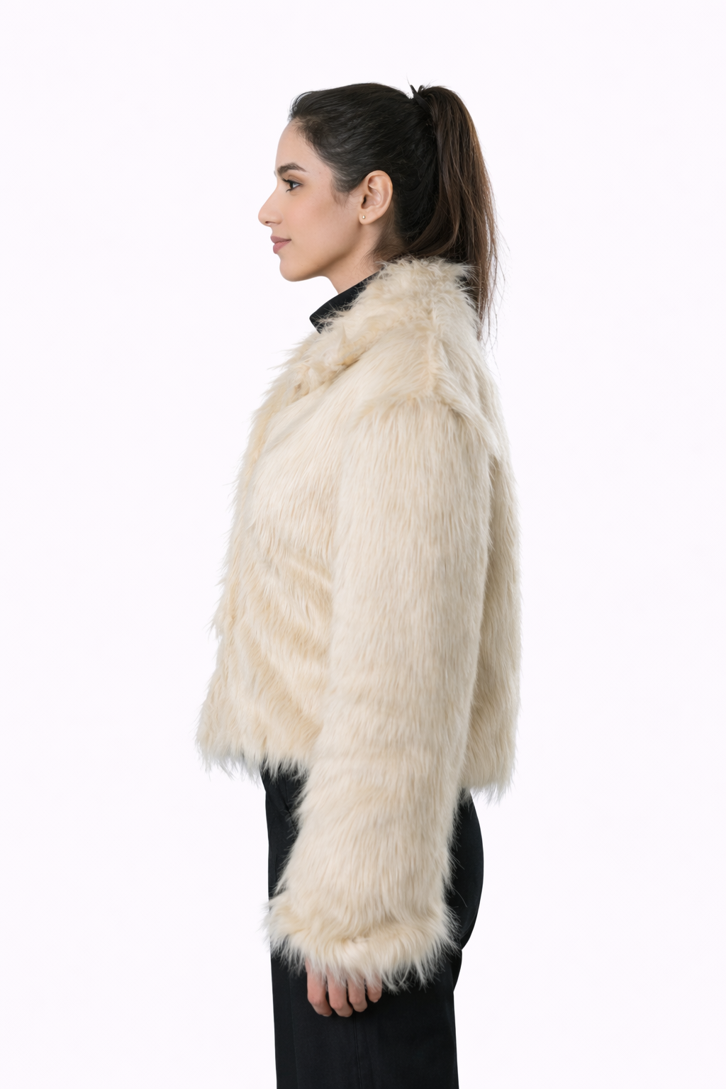 Beige Fur Jacket – Loose Fit – Women
