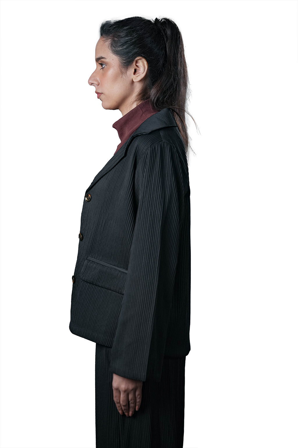 Black Pleated Two-Piece Outfit – Loose Fit – Women