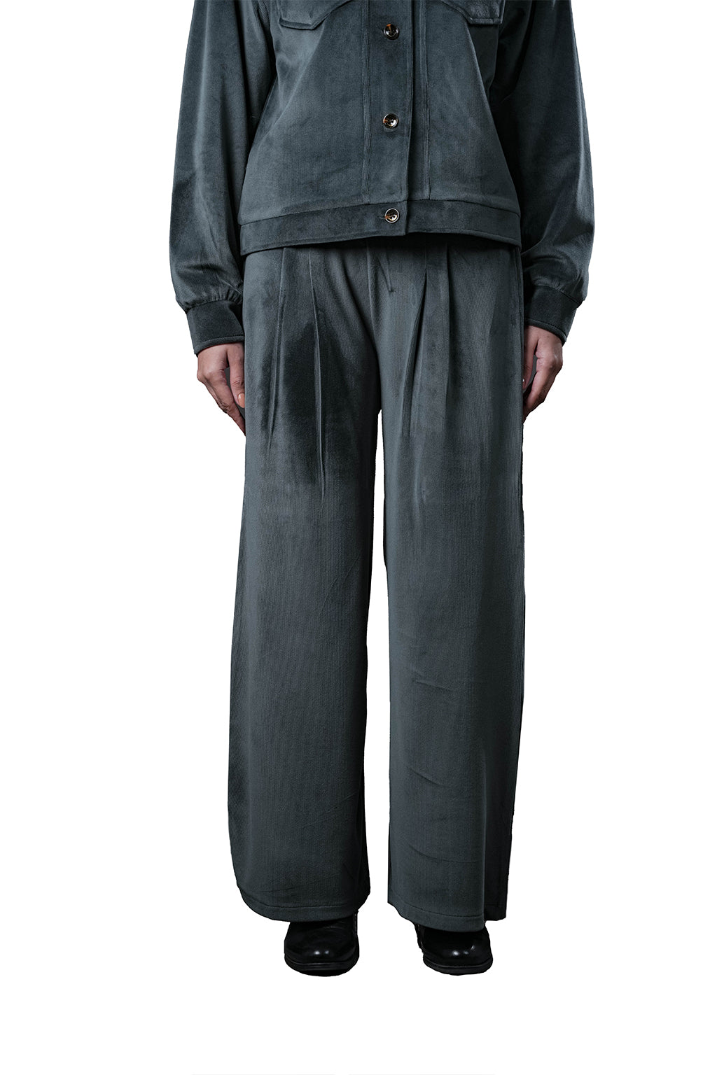 Grey Velvet Co-Ord Set – Loose Fit – Women