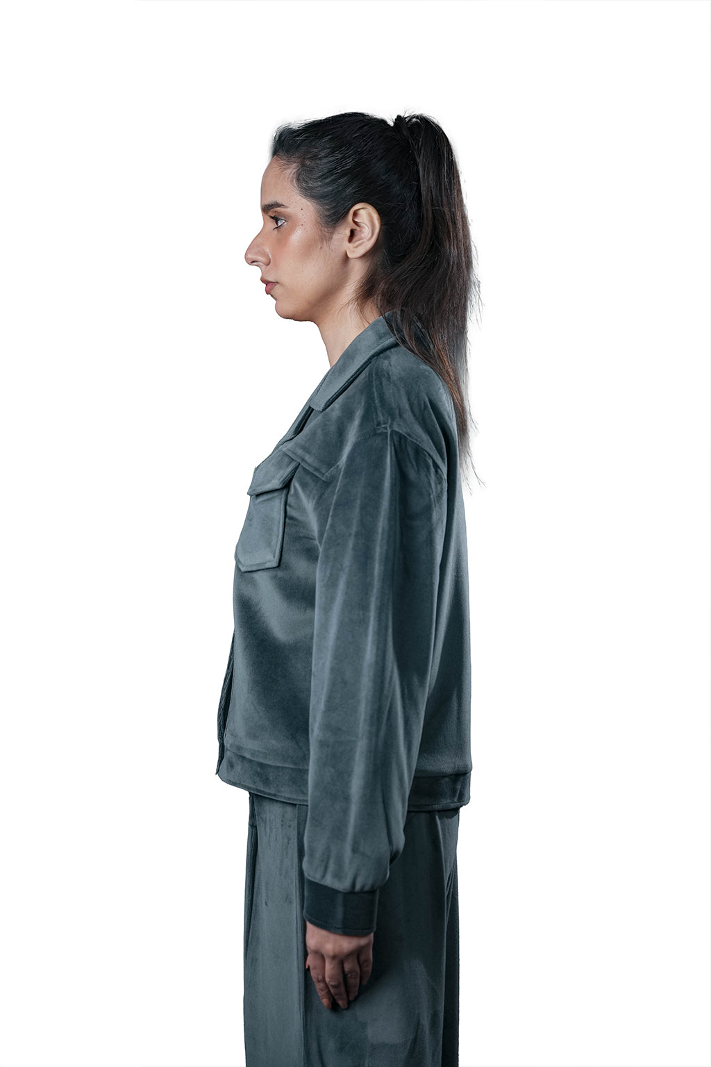 Grey Velvet Co-Ord Set – Loose Fit – Women