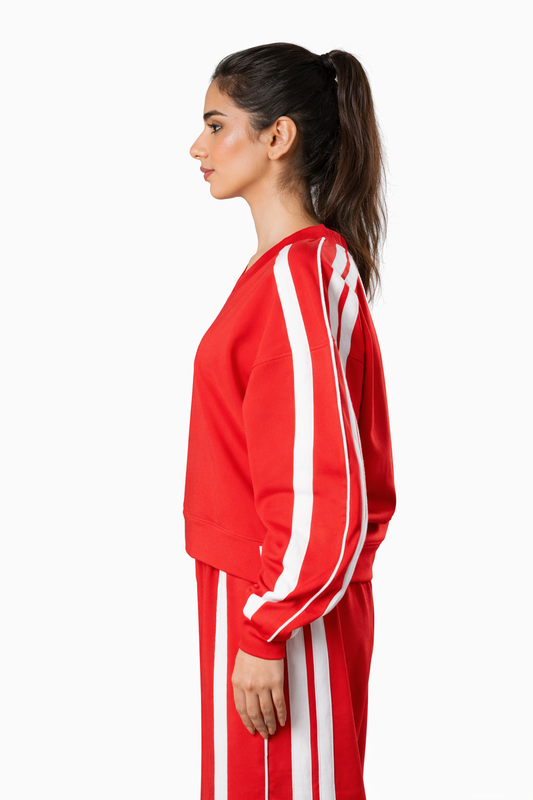 Red V-Neck Tracksuit – Loose Fit – Women