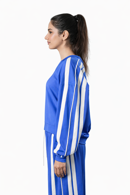 Blue V-Neck Tracksuit – Loose Fit – Women