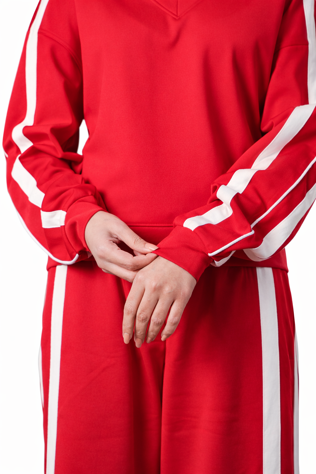 Red V-Neck Tracksuit – Loose Fit – Women