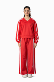 Red V-Neck Tracksuit – Loose Fit – Women