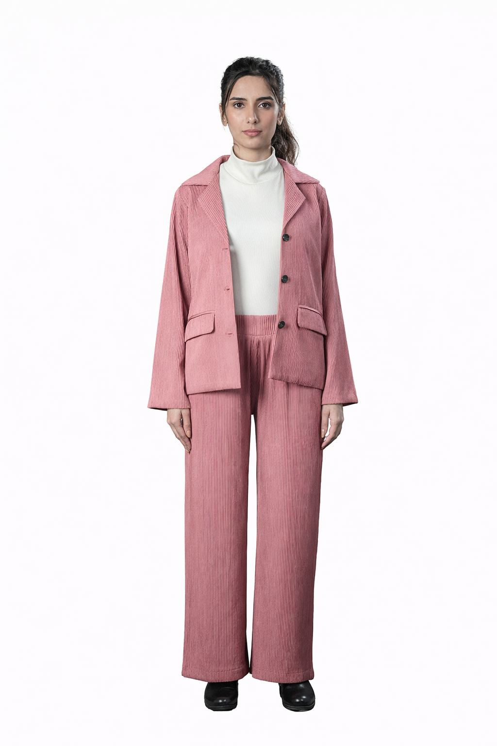 Pink Pleated Two-Piece Outfit – Loose Fit – Women