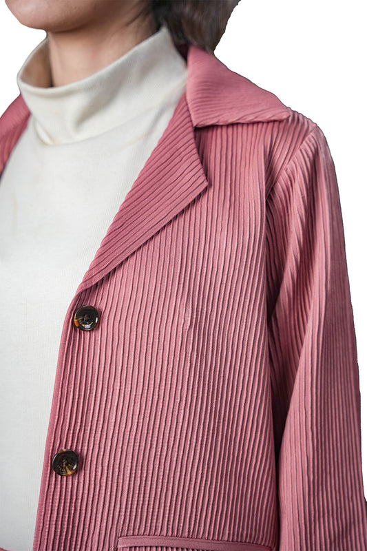 Pink Pleated Two-Piece Outfit – Loose Fit – Women