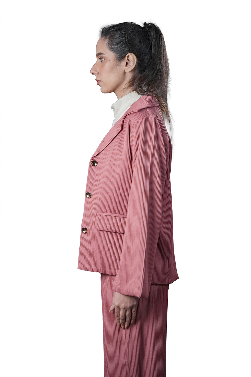 Pink Pleated Two-Piece Outfit – Loose Fit – Women