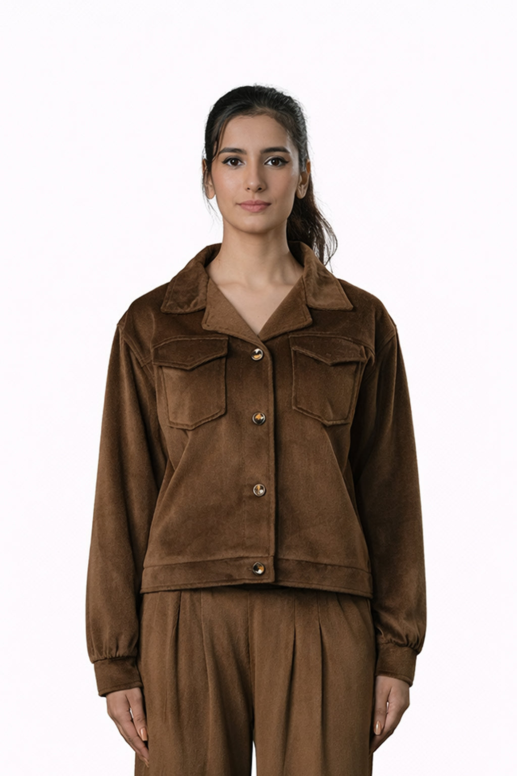 Brown Velvet Co-Ord Outfit – Loose Fit – Women