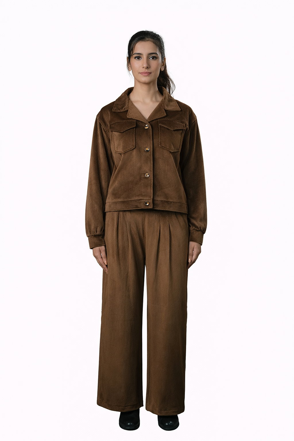 Brown Velvet Co-Ord Outfit – Loose Fit – Women