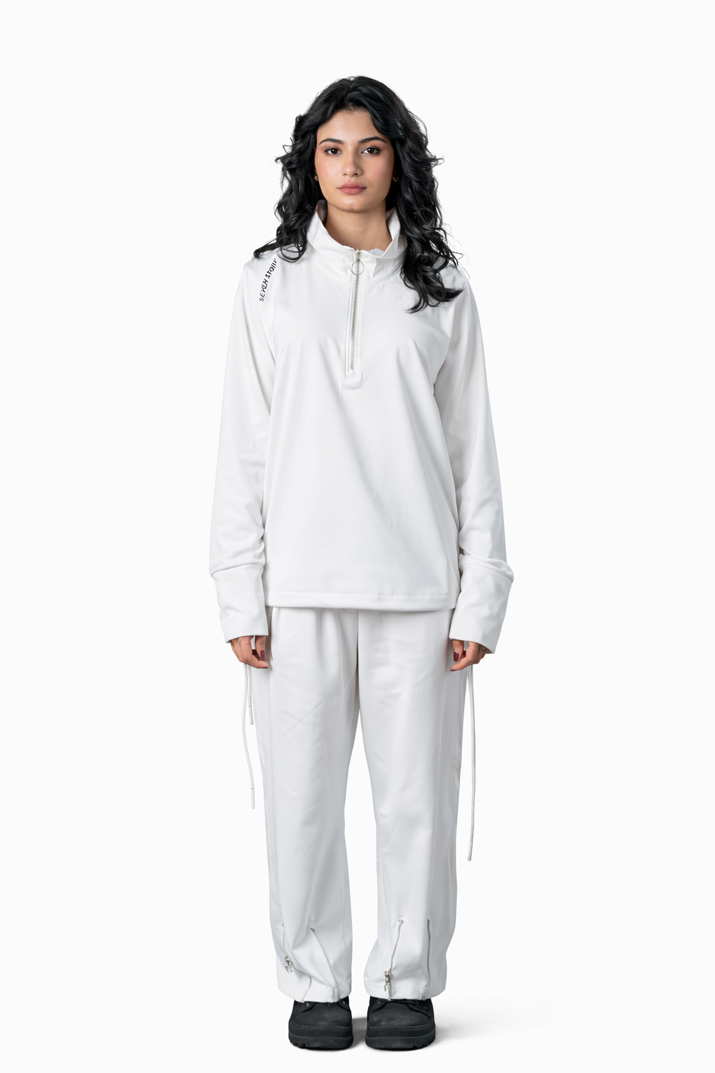White Zip-Up Tracksuit – Regular Fit – Women