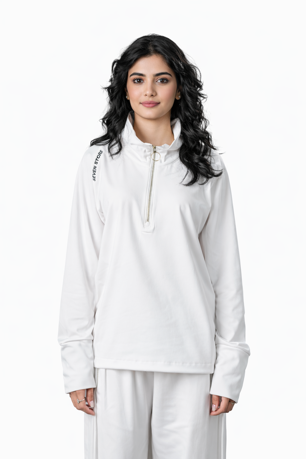 White Zip-Up Tracksuit – Regular Fit – Women
